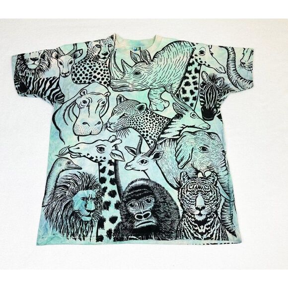 Vintage All Over Print Tie Dye Animals One Size T-shirt Jungle Single Stitch - Picture 2 of 9